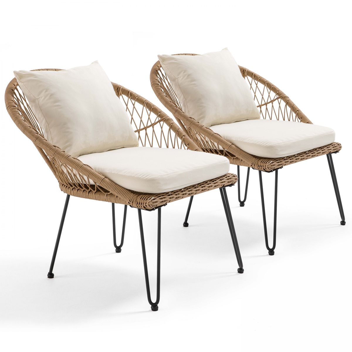 en.casa blanc ® Set de 2 chaises en métal avec coussin de siége